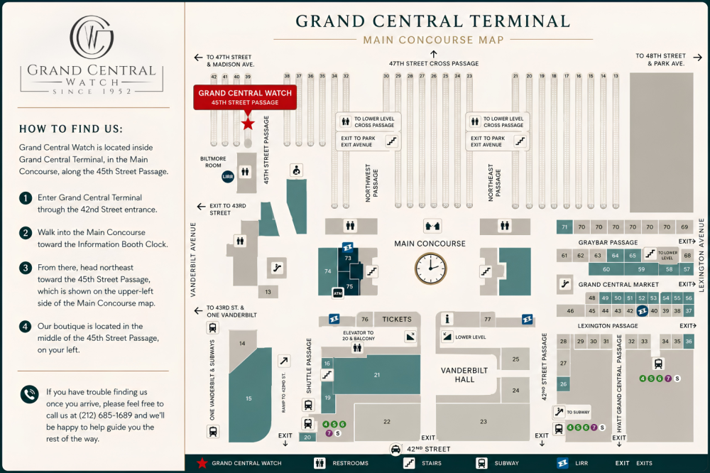 Map showing how to find Grand Central Watch inside Grand Central Terminal