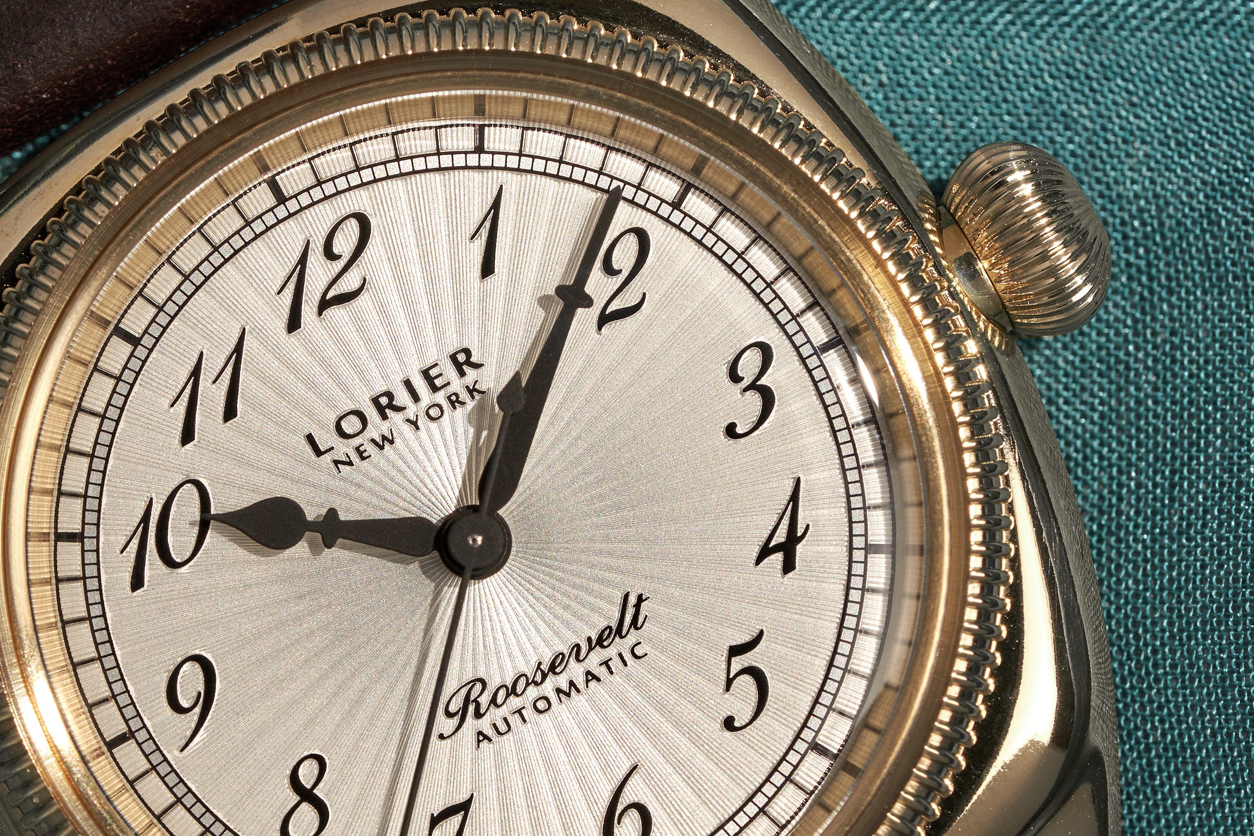 Up-close view of the Lorier watch face